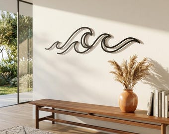 Wave Metal Wall Art, Coastal Line Art Wall Decor, Ocean Wave Metal Sculpture, Beach House Wall Art, Modern Black Metal Wall Decor