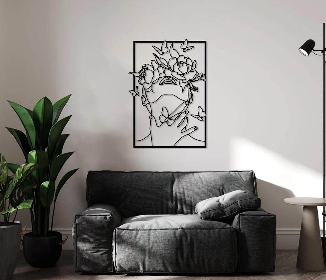 Metal Woman Line Art, Abstract Face Metal Wall Decor, Minimal Black ...