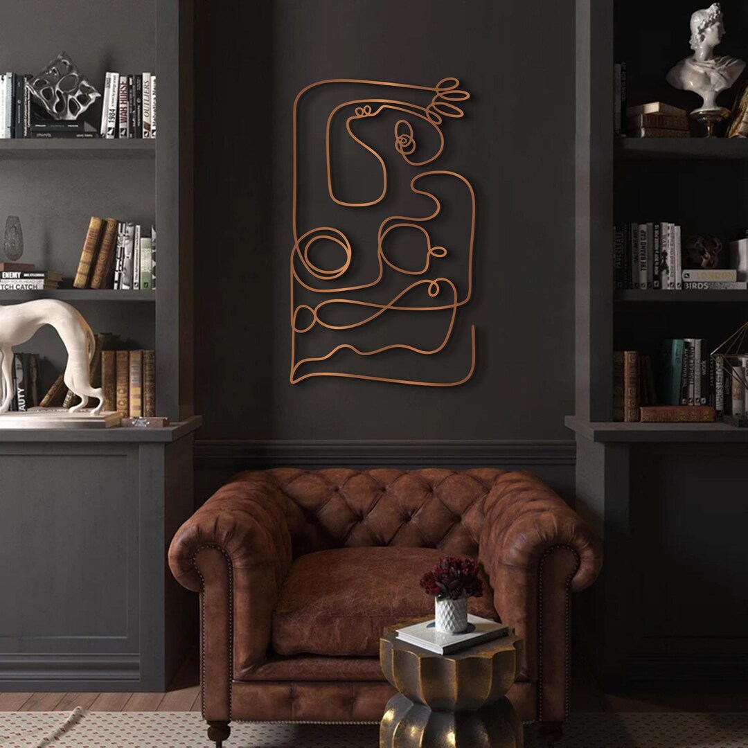 Abstract Line Face Metal Wall Art, Modern Minimalist Black Metal Wall ...