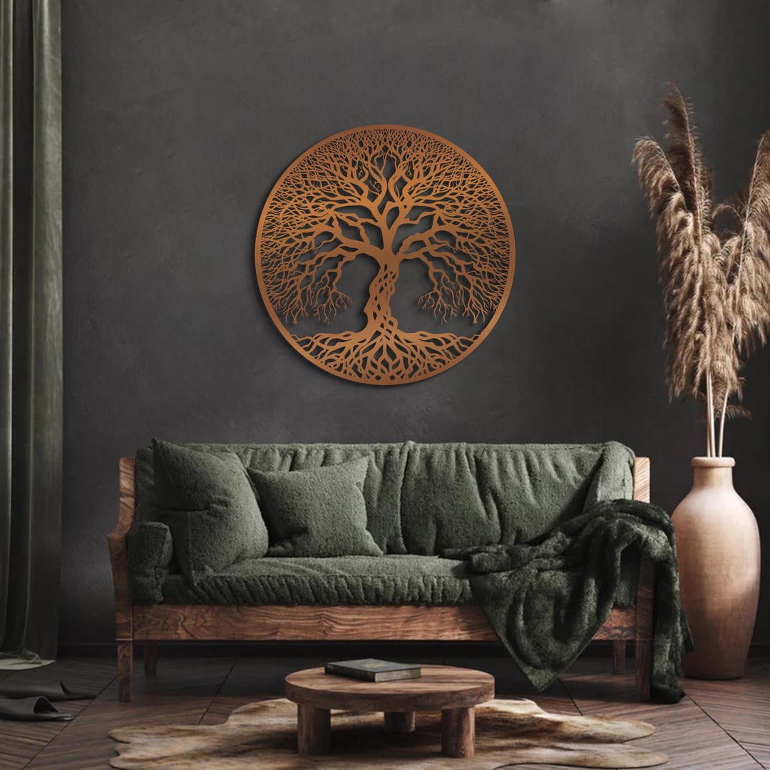 Metal Tree of Life Wall Art, Large Round Metal Wall Decor, Black Metal ...