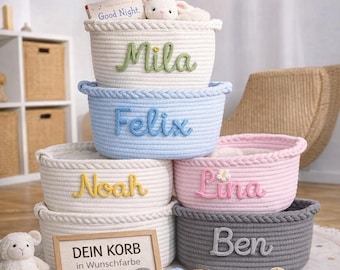 Personalisierter Kinderkorb mit Wunschnamen | Baby Geschenk zur Geburt | Spielzeugkorb Kinderzimmer | Aufbewahrung Baby | Geschenk Baby