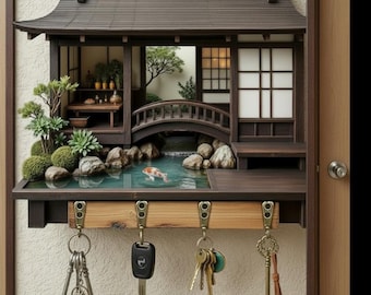 Japanese Wooden Key Holder Retro Wall Hook Entryway Key Rack