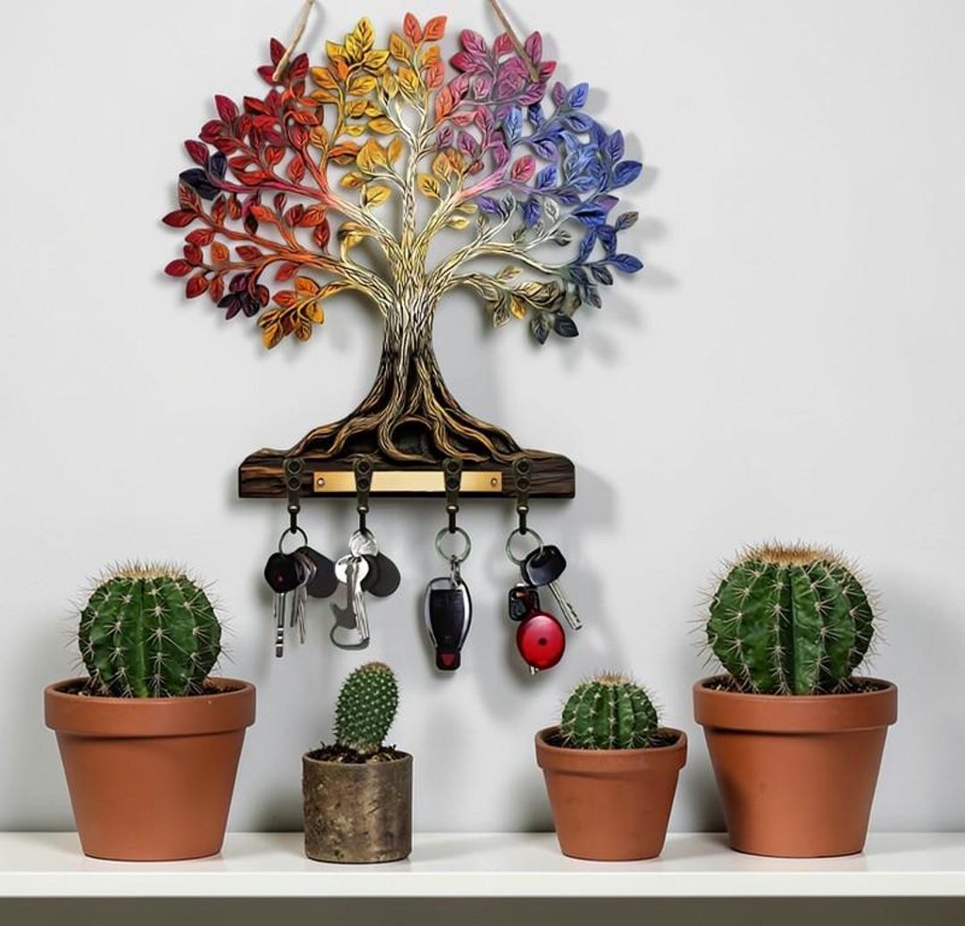 Tree of Life Wooden Key Holder Wall Mounted Key Hook Decor - Etsy