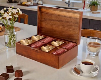 Wooden Tea Bag Storage Box • Coffee Station Organizer • Desktop Sugar Packet Holder for Home