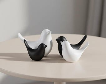 Nordic Ceramic Bird Statue, Black and White Animal Figurine, Minimalist Living Room Table Decor