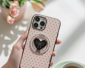 Korean Polka Dot Heart Magnetic Phone Case Shockproof Hard Cover with Bracket Stand