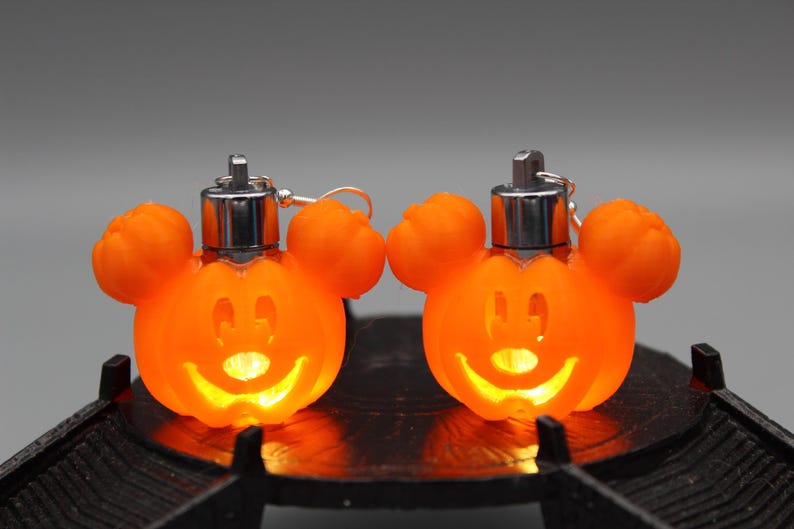 3d Printed Mouse Pumpkin Jack O Lantern Earrings With Lights - Etsy