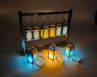 3d Printed Pixel Lantern Earrings or Keychain With Lights