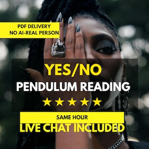 Puede incluir: Un anillo de tono plateado con un diseño de cabeza de faraón de estilo egipcio usado en un dedo. Los textos superpuestos dicen: PDF DELIVERY NO AI-REAL PERSON, YES/NO PENDULUM READING, cinco estrellas amarillas, SAME HOUR y LIVE CHAT INCLUDED sobre fondo oscuro.