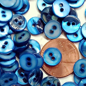 Rich Cobalt Blue Dimi Mother of Pearl Buttons ~ Tiny MOP Shell Baby Doll Diminutives ~ just under 3/8&quot; 9mm ~ Choose 6 or 12 ct.