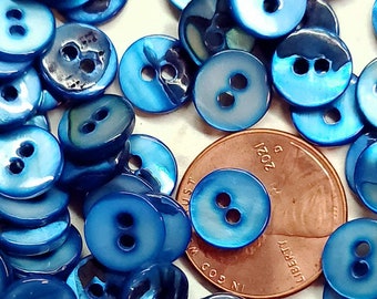 Rich Cobalt Blue Dimi Mother of Pearl Buttons ~ Tiny MOP Shell Baby Doll Diminutives ~ just under 3/8" 9mm ~ Choose 6 or 12 ct.