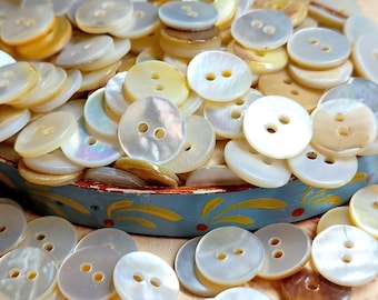 25 or 50 Vintage 1940s Mother of Pearl Sewing Buttons ~ Minimalist Design w/ Beautiful Shell MOP Luster ~ 9/16" ~ Gently Cleaned & Polished