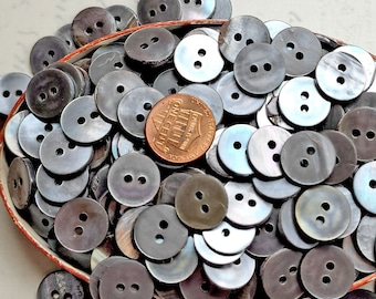 Vintage 1940s Silver Gray Oyster Shell Sewing Buttons ~ Minimalist Mother of Pearl MOP ~ 9/16" ~ Gently Cleaned & Polished ~ 25 or 50 Ct.
