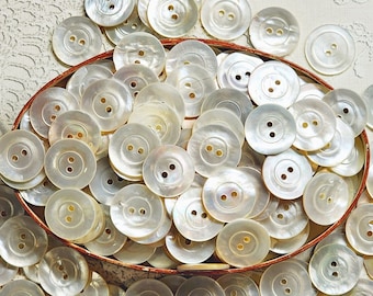 10 or 20 Vintage 1940s Mother of Pearl Shell Buttons ~ Wide Border & Gorgeous MOP Luster ~ just over 11-16" ~ Wedding Bridal