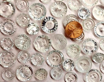 Mixed Random Lot of 10 Clear Colorless Glass Sewing Buttons ~ 1/2" to 3/4" ~ 13mm to 19mm ~ Crafts Journals Art Projects Collage