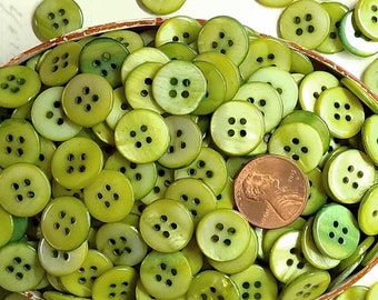 Lime Green Chartreuse Mother of Pearl Sewing Buttons ~ Genuine MOP Shell ~ just under 9/16" 14mm ~ Choose 6 or 12 Ct.