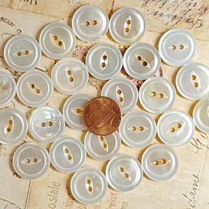 10 Vintage 1940s Carved Palest Peach Mother of Pearl Buttons ~ Self Shank ~  3/4