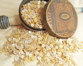 Tiny Vintage 1940s Diminutive Pearl Shell Baby Buttons For Doll Clothes ~ under 1/4" 6mm