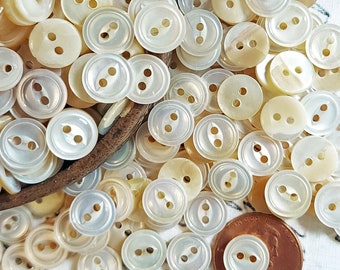 25 or 50 Vintage 1940s Dimi White Cat Eye Mother of Pearl Sewing Buttons ~ Cleaned & Polished Baby Doll Shell MOP Diminutives ~ 3/8"