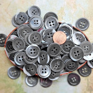 10 Vintage 1940s Frosty Stone-Look Gray Pearl Shell Buttons ~ just under 13/16"