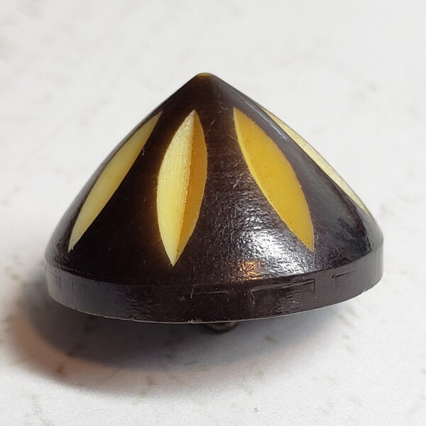 Conical Cone Shape Celluloid Coat Button ~ Black Carved to Ivory Cream ~ 1" 25mm