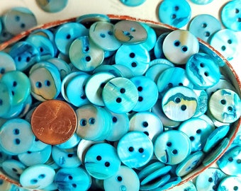 Aqua Turquoise Mother of Pearl Buttons ~ Genuine MOP Shell ~ just over 9/16" 15mm ~ Choose 5 or 10 Ct.