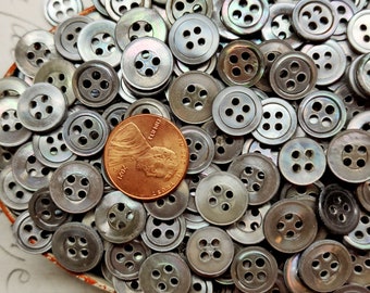 Mixed Lot of 50 to 100 Vintage 1940s Cleaned & Polished Mother of Pearl MOP Sewing Buttons ~ Smoky Gray Pearl Oyster Shell ~ 3/8" to 1/2"