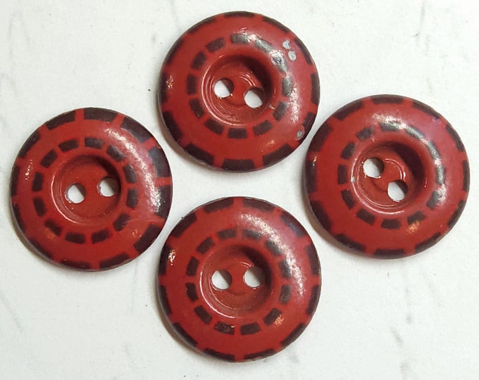 Matched Set of 4 Vintage Aluminum Stencil Buttons Black on Red Just Under 9/16 Etsy