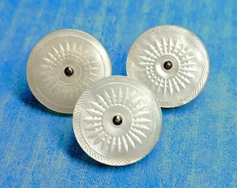 3 Matching Antique 18th Century Colonial Pearl Shell Pin Shank Buttons ~ almost 1"