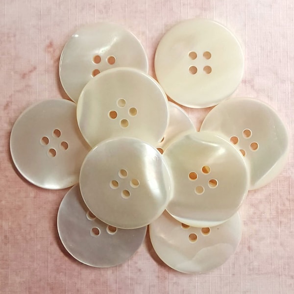 6 or 10 Vintage 1940s Minimalist Creamy White Mother of Pearl Coat Buttons ~ Cleaned & Polished ~ Beautiful Shell MOP Luster ~ almost 1"