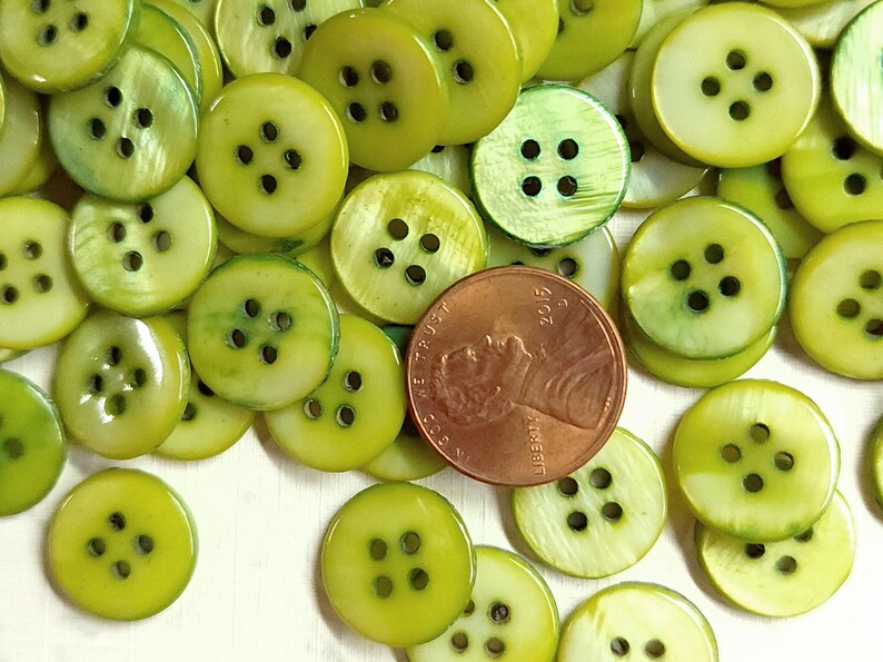 Lime Green Chartreuse Mother of Pearl Sewing Buttons ~ Genuine MOP ...