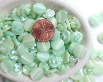 6 Vintage Tinted Lime Sorbet Green Mother of Pearl Sewing Buttons ~ Shell MOP w/ Bow Tie Self Shank ~ 7/16" 11mm