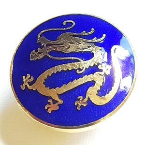 Vintage Blue Enamel Dragon Picture Sewing Button ~ just under 5/8&quot; 15mm