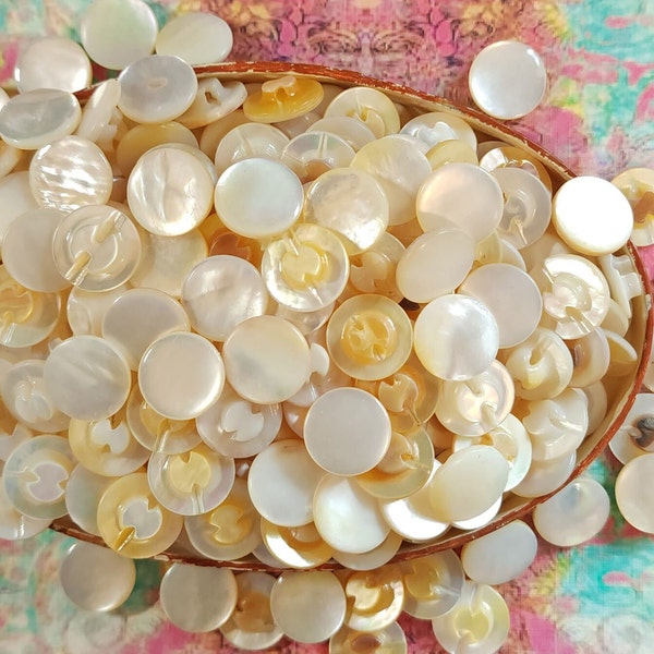 Beautiful Vintage 1940s Mother of Pearl Shell MOP Sewing Buttons ~ just over 1/2" ~ Bow Tie Self Shank ~ Wedding Bridal ~ 25 or 50 Count
