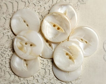 9 Gorgeous Vintage 1940s Mother of Pearl Shell MOP Buttons ~ 1" Two Hole Shell MOP Cat Eye w/ Stunning Luster ~ Wedding Bridal