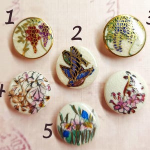Choice ~ Vintage Satsuma Japanese Porcelain Sewing Buttons ~ Hand Painted Botanical Designs w/ Gold Trim ~ all approx 11/16&quot; 17mm