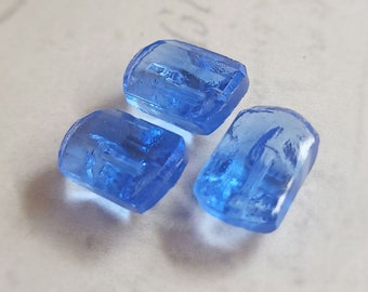 Set of 3 Vintage Rectangular Transparent Blue Glass Sewing Buttons ~ Beveled Edges ~ 1/2" x 3/8"