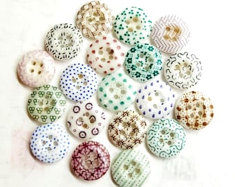 Mixed Lot of 19 Small Antique China Calico Buttons ~ all 7/16"