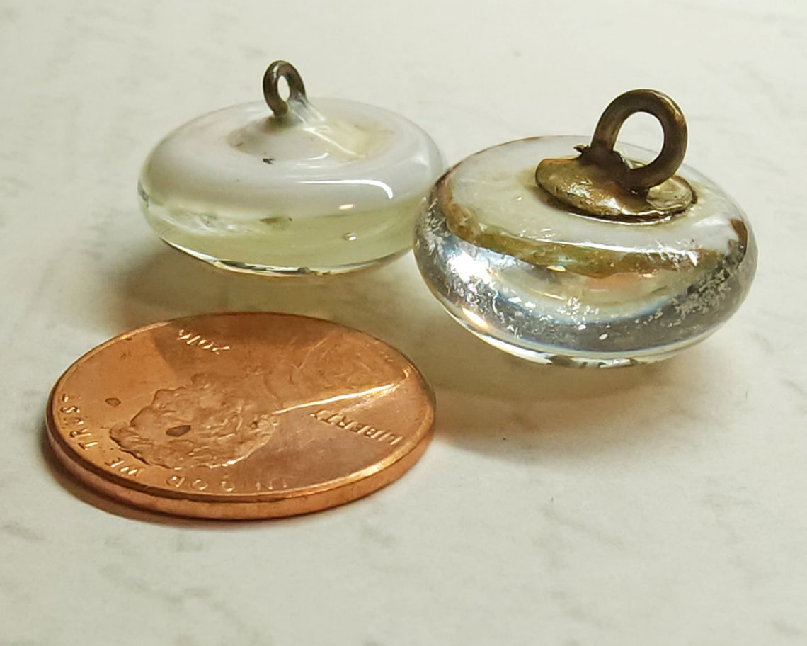 2 Vintage Glass Paperweight Buttons White Base W/ Goldstone Etsy