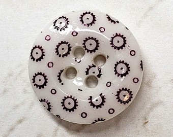 Antique China Calico Button ~ Brown on White ~ Circles Pattern 16 ~ under 5/8"