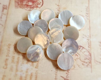 Set of 8 Antique Mother of Pearl Sewing Buttons ~Iridescent Shell MOP with Brass Hump Shank ~Wedding Bridal ~just under 7/8"