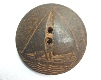 Large Vintage Burwood Sailboat Boat Picture Button ~ just over 1-5/16" 34mm