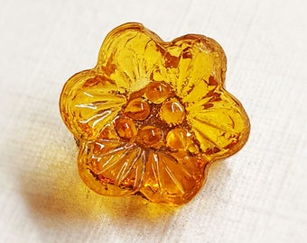 Realistic Vintage Clear Honey Amber Glass Flower Button ~ just over 3/8" 10mm