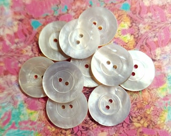 Set of 10 Vintage Mother of Pearl Sewing Buttons ~ Wide Border & Lovely MOP Shell Luster ~ just under 7/8" ~ Wedding Bridal