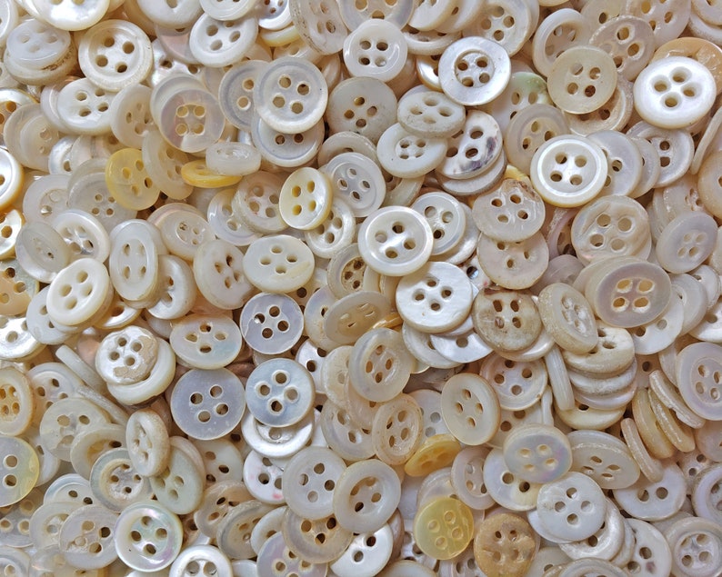 50 Tiny Vintage 1940s Dimi Mother of Pearl Doll Buttons MOP Shell Diminutives All 3/8 or less Baby Christening Slow Stitch image 4