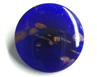 Antique Cobalt Blue Glass Button w/ Goldstone Inclusions ~ 13/16" 21mm