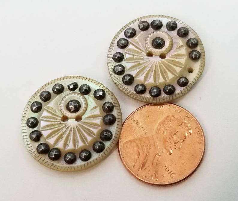 Abalone Buttons Vintage 20 Pieces 23 mm Mother Pearl Shell Round Button