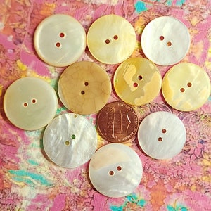 10 Vintage 1940s Minimalist Mother of Pearl Sewing Buttons 5 15/16 5