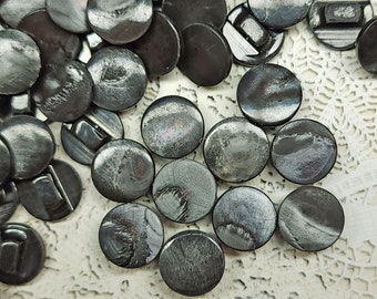 10 or 25 Vintage 1940s Black Mother of Pearl Sewing Buttons ~ just under 7/16" ~ Self Shank Shell MOP