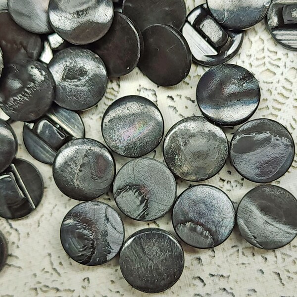 10 or 25 Vintage 1940s Black Mother of Pearl Sewing Buttons ~ just under 7/16" ~ Self Shank Shell MOP